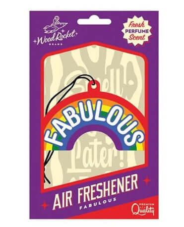Fabulous air freshener packaging with rainbow design from Wood Rocket Brand