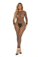 Pink Lipstick Swipe Right Crotchless Bodystocking Black on display, showcasing sleek, seductive and sheer coverage.
