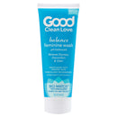 Good Clean Love Balance Moisturizing Feminine Wash 8 Oz in a blue tube, pH-balanced formula for intimate care.