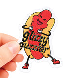Glizzy guzzler sticker featuring a fun hot dog character, perfect for adding humor to everyday items.
