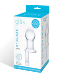 Glas 5 Inch Juicer Glass Butt Plug Clear with luxury satin storage bag packaging.