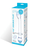 Glas 9.5 Inch Double Play Dual Ended Dildo Clear packaging showcasing elegant design and versatility.
