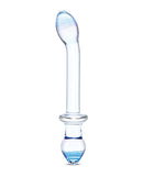 Glas 9.5 Inch Double Play Dual Ended Dildo Clear showcasing its G-spot end and petite butt plug tip design.