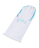 Glas 9.5 Inch Double Play Dual Ended Dildo Clear storage bag with blue drawstrings and logo.