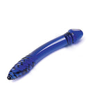 Glas 11 Inch Double Sided G-Spot and P-Spot Glass Dildo in elegant blue with ribbed texture for diverse sensations.