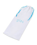 Glas 11 Inch Double Sided G-Spot and P-Spot Glass Dildo storage bag with turquoise accents.