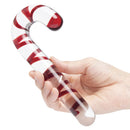 Glas Candy Cane 7.5 Inch Glass Dildo being held, featuring a playful candy cane design.