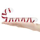 Glas Candy Cane 7.5 Inch Glass Dildo showcased in hand with festive red and white design.