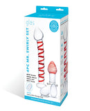 Glas 4 Piece Mr Swirly Kegel Balls and Butt Plug Set Red packaging showcasing glass pleasure products.