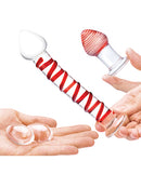 Glas 4 Piece Mr Swirly Kegel Balls and Butt Plug Set Red featuring smooth glass pieces in red and clear.