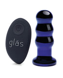 Glas 3.5 Inch Rechargeable Vibrating Beaded Butt Plug Blue with remote control