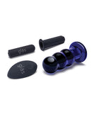 Glas 3.5 Inch Rechargeable Vibrating Beaded Butt Plug Blue with removable bullet and charging components.