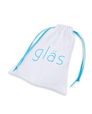 Glas 3.5 Inch Rechargeable Vibrating Beaded Butt Plug Blue storage pouch with blue drawstrings.
