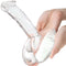 Person holding Gläs 7.5 Inch Rideable Standing Glass Cock with Stability Base, showcasing realistic veiny shaft and weighted base.