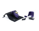 CB-6000 Chastity Cage Kit Purple Glitter with accessories and pouch for a stylish chastity experience.