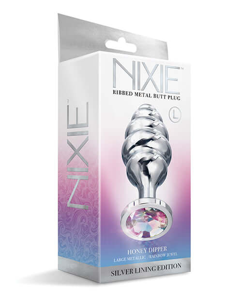NIXIE HONEY DIPPER LARGE RIBBED STAINLESS STEEL PLUG-3