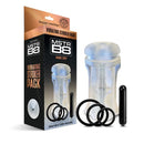 MSTR B8 Vibrating Stroker Pack Hand Cuff 5 Piece Set including textured sleeve, vibrating bullet, and silicone rings.