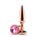 Rear Assets Chrome Tapered Anal Plug Medium Rose Gold with pink gem detail for elegant intimate pleasure.