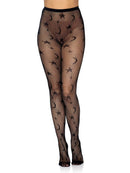Leg Avenue Celestial Fishnet Tights One Size Black with star and moon motifs, perfect for lingerie or party outfits.