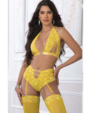 3PC HIGH WAIST GARTER LACED PANTY SET ILLUMINATING O/S-0