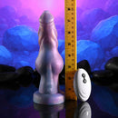 Gender X Imaginary Friend Vibrating Dildo with Remote Control alongside a ruler for size reference, showcasing its unique design and colors.