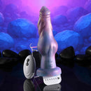 Gender X Imaginary Friend Vibrating Dildo with Remote Control next to its remote, showcasing vibrant colors and a textured shaft.