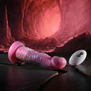 Gender X Whimsical Vibrating Dildo with Remote Control on a dark background, showcasing unique texture and design.