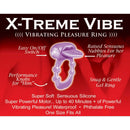 Xtreme Vibe Nubby Tongue Magenta Pleasure Ring packaging featuring features and benefits of the vibrating pleasure ring.