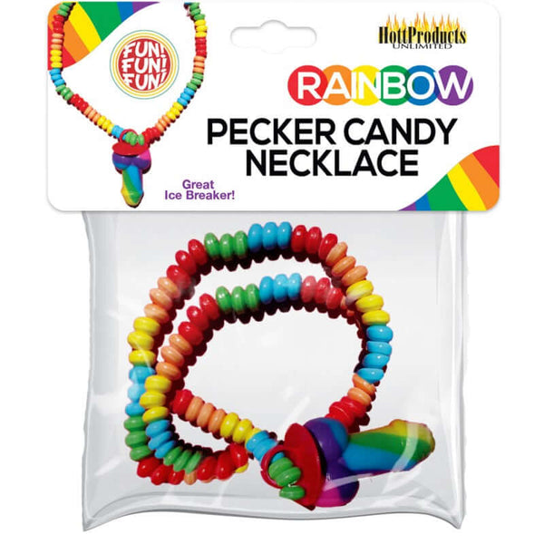 Colorful Rainbow Pecker Candy Necklace, edible fun candy for adult parties, great ice breaker and unique gift.
