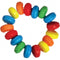 Colorful candy cock ring display with vibrant blue, red, green, orange, and yellow pieces for adult fun.