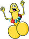 Playful cartoon character of a candy cock ring with colorful rings, promoting a fun and adventurous experience.