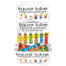 Liquor Lube 10ml Tubes Assorted Flavors Display of 72 featuring 6 cocktail flavors in vibrant packaging.