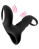 Bliss Shaft Rider Vibrating Cock Ring Sleeve Black features a snug design and dual motors for shared pleasure.