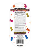 Pecker Cake Sprinkles Party Candy nutrition facts on colorful packaging, ideal for fun adult celebrations.