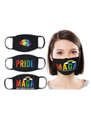Hott Products Mask-erade Pride Face Masks 3 Pack featuring colorful designs for Pride celebrations.