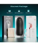 Kai Pro App-Controlled Sucking & Vibrating Male Masturbator in discreet packaging with user manual and accessories.