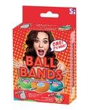 Hott Products Gummy Ball Bands 3 Pack Assorted Flavors packaging featuring fruity gummy testicular bands in apple, orange, and blueberry.