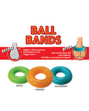 Hott Products Gummy Ball Bands 3 Pack Assorted Flavors in apple, orange, and blueberry, showcasing playful novelty.