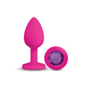 Gemma Purple Gem Pink Silicone Anal Plug Small with a vibrant pink silicone body and purple acrylic gem accent.