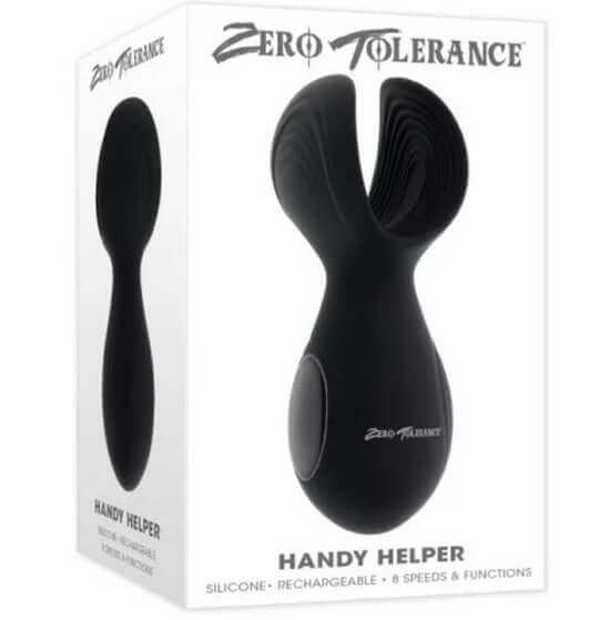 Zero Tolerance Handy Helper Rechargeable Silicone Vibrating Penis Stroker with 8 Speeds in Packaging