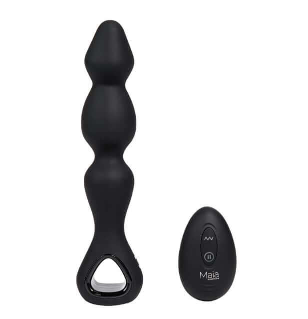 Hudson Rechargeable Remote Control Silicone Anal Plug with remote, featuring 3 beads and 10 vibration modes for prostate stimulation.