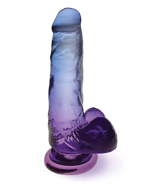 Shades Gradient Dildo 7 inches in blue and violet with strong suction cup base for secure attachment.