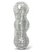 The 9's Clear Stroke Threeway Masturbator with textured surfaces and handle for enhanced male pleasure.