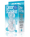 Clear Stroke Threeway Masturbator packaging, 5.75 inches, featuring handle, finger grips, and textures for enhanced pleasure.