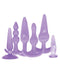 Try-Curious Anal Plug Kit in purple showcasing 6 body-safe TPR plugs in various shapes and sizes for beginners.