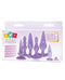 Try-Curious Anal Plug Kit in purple featuring six TPR plugs of various shapes for anal exploration.