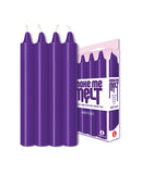 The 9's Make Me Melt Warm-Drip Candles Purple Pack of 4, perfect for intimate wax play experiences.