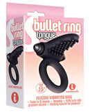 S-Bullet Vibrating Ring Tongue Black packaging showcasing silicone vibrating ring, designed for intimate stimulation.