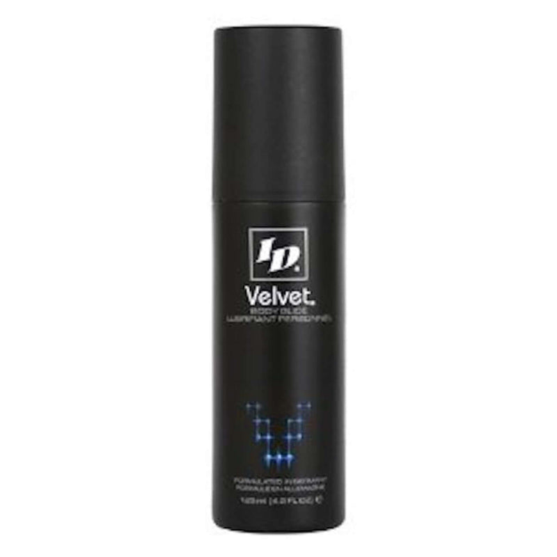 ID Velvet Body Glide Personal Lubricant – 125ml bottle, premium silicone-based lubricant for long-lasting, luxurious glide.