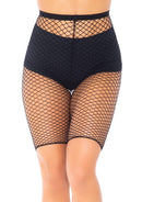 Leg Avenue Industrial Fishnet Biker Shorts One Size Black showcasing a high-waisted, edgy fishnet design.